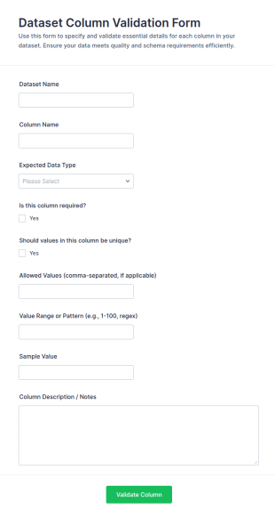 Dataset Column Validation Form Template