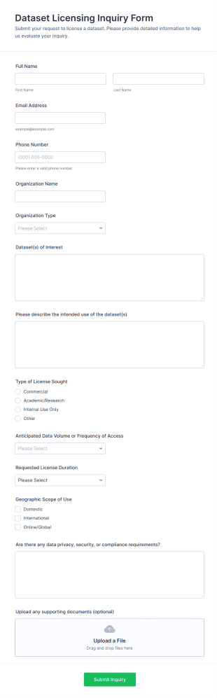 Dataset Licensing Inquiry Form Template