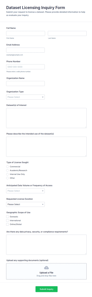 Dataset Licensing Inquiry Form Template