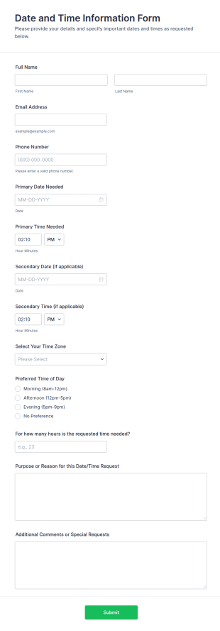 Date And Time Information Form Template