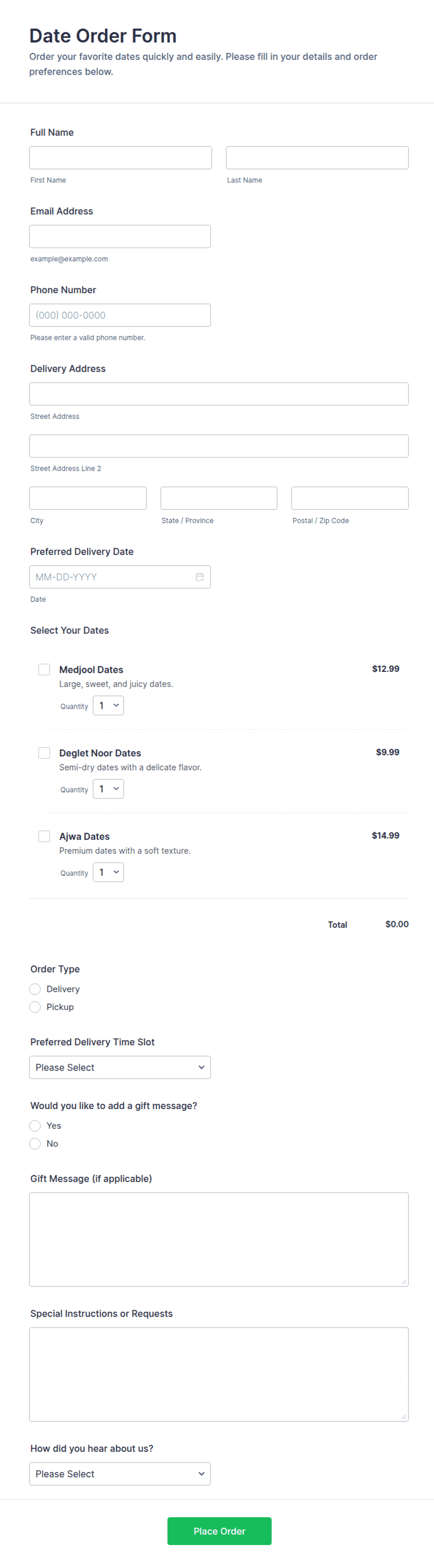 Date Order Form Template | Jotform