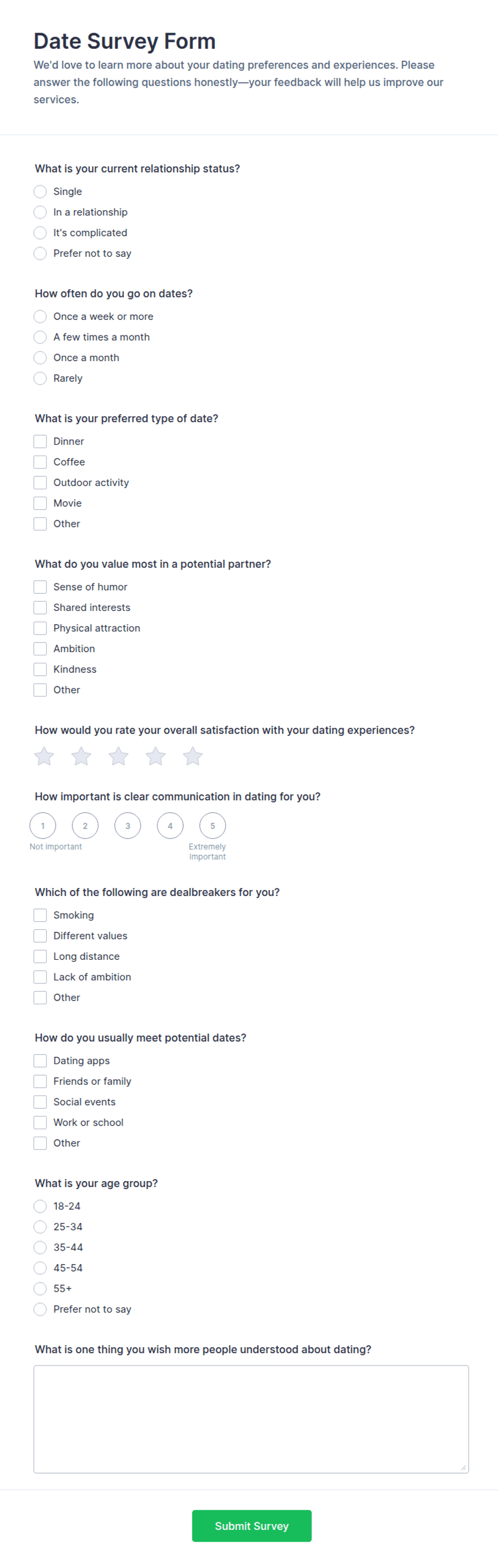 Date Survey Form Template | Jotform