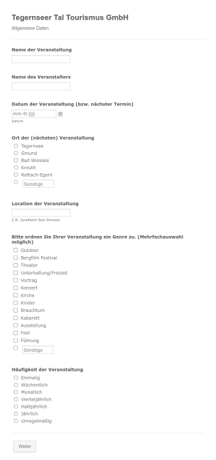 Datenabfrageformular Tegernseer Tal