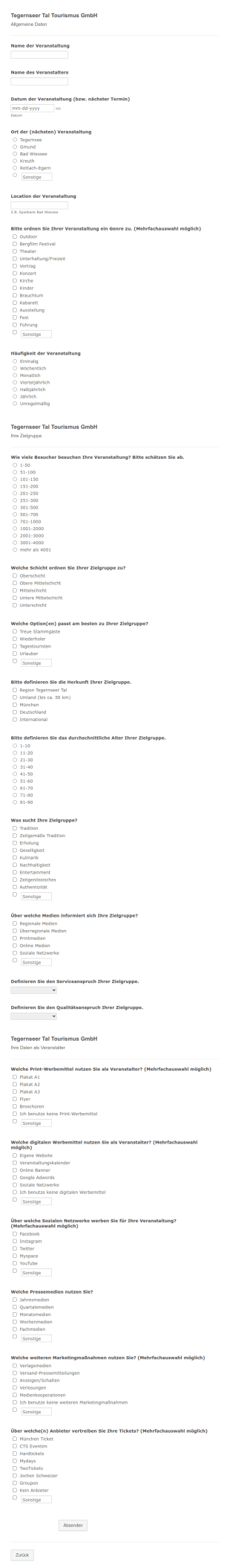 Datenabfrageformular Tegernseer Tal