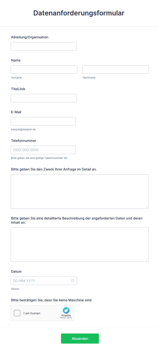 Datenanforderungsformular Vorlage