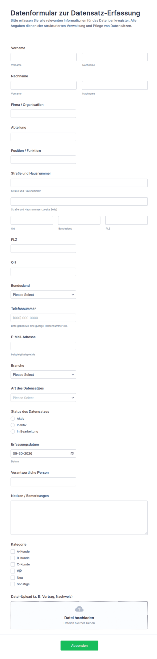 Datenbankeintrag Erfassungsformular