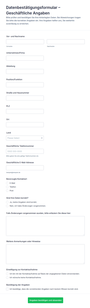 Datenbestätigungsformular