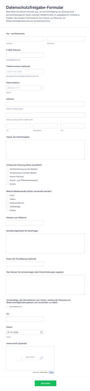 Datenschutz Freigabeerklärung