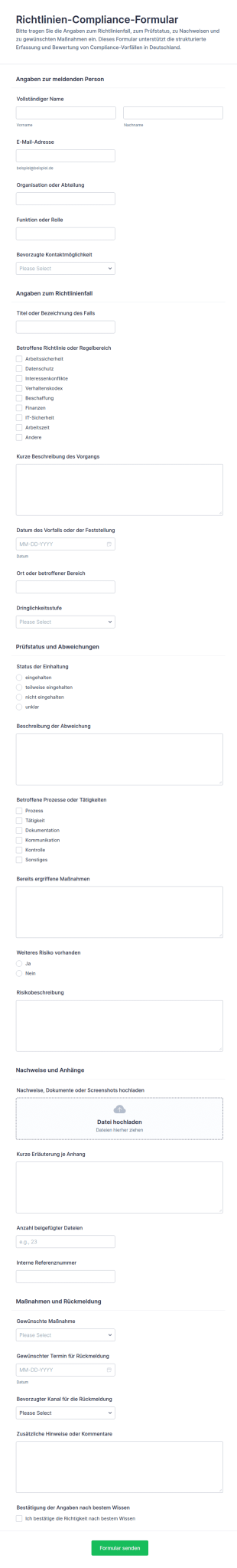 Datenschutz Und Compliance Formular
