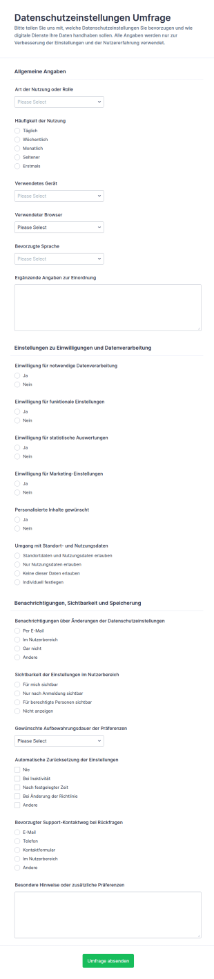 Datenschutzeinstellungen Umfrage