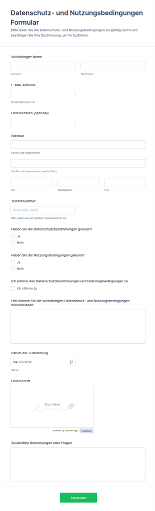Datenschutzerklärung Und Bedingungen Zustimmung Formular 📄🤝