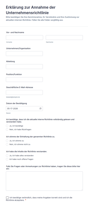 Datenschutzerklärung Zustimmung Formular