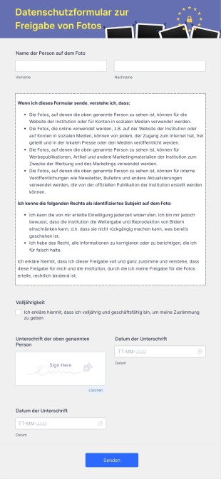 Datenschutzformular Zur Freigabe Von Fotos Form Template