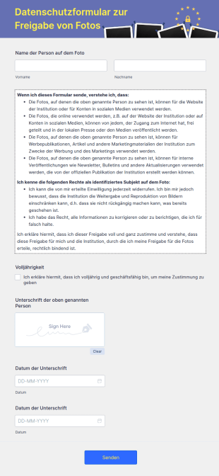 Datenschutzformular Zur Freigabe Von Fotos