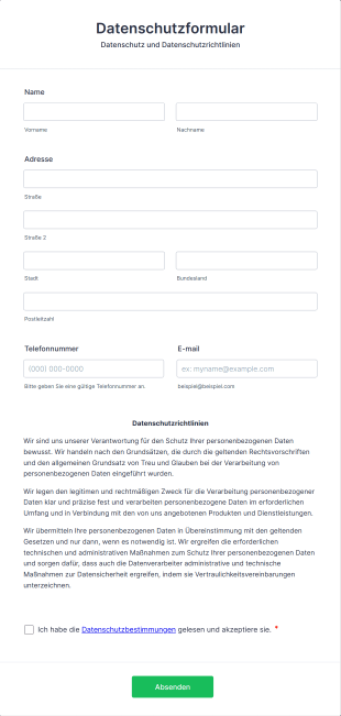 Datenschutzformular Form Template