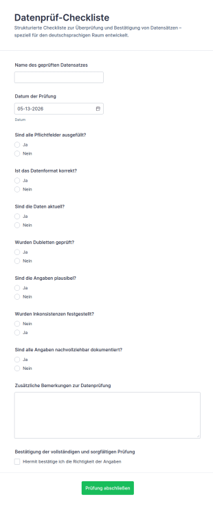 Datenüberprüfungs Checkliste Formular
