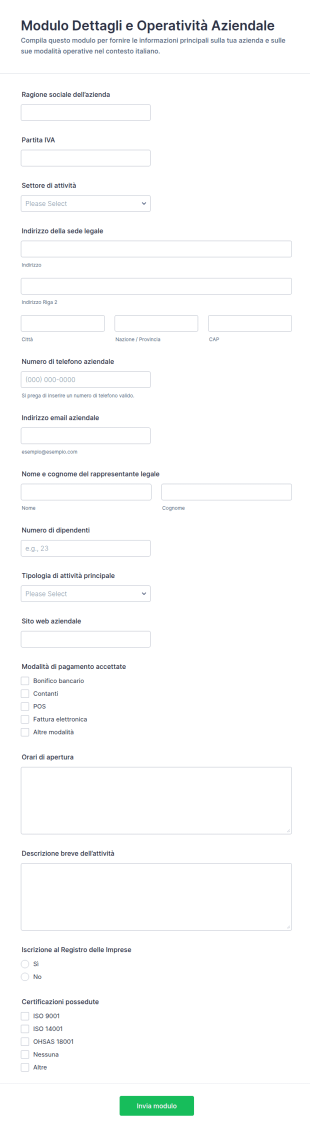 Dati Aziendali E Modulo Bancario