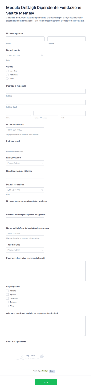 Dati Del Dipendente Mentalità Formativa Form