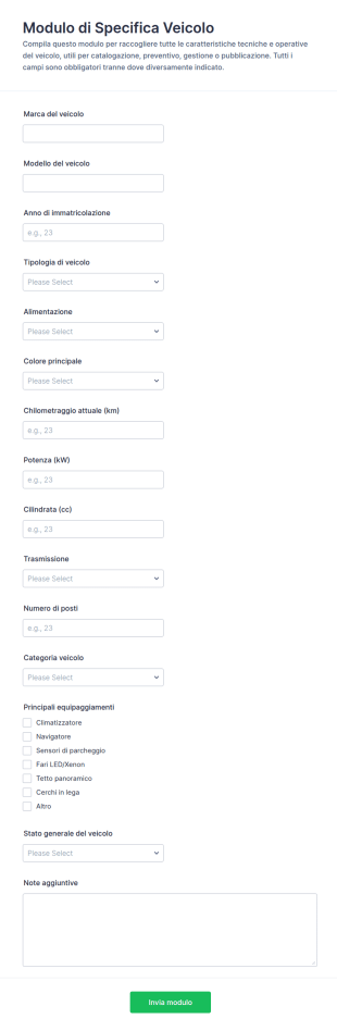 Dati Del Veicolo Form