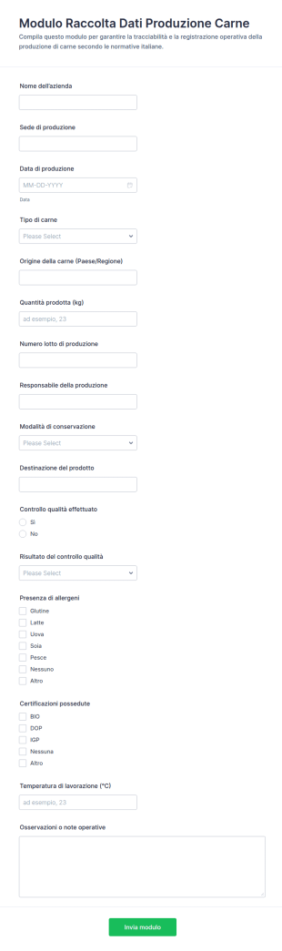 Dati Di Produzione Della Carne Form