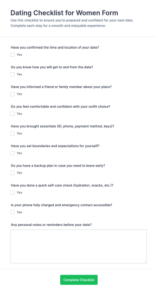 Dating Checklist Form Template