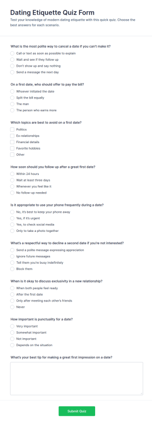 Dating Etiquette Quiz Form Template