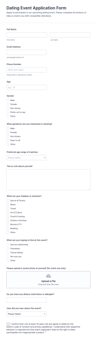 Dating Event Application Form Template