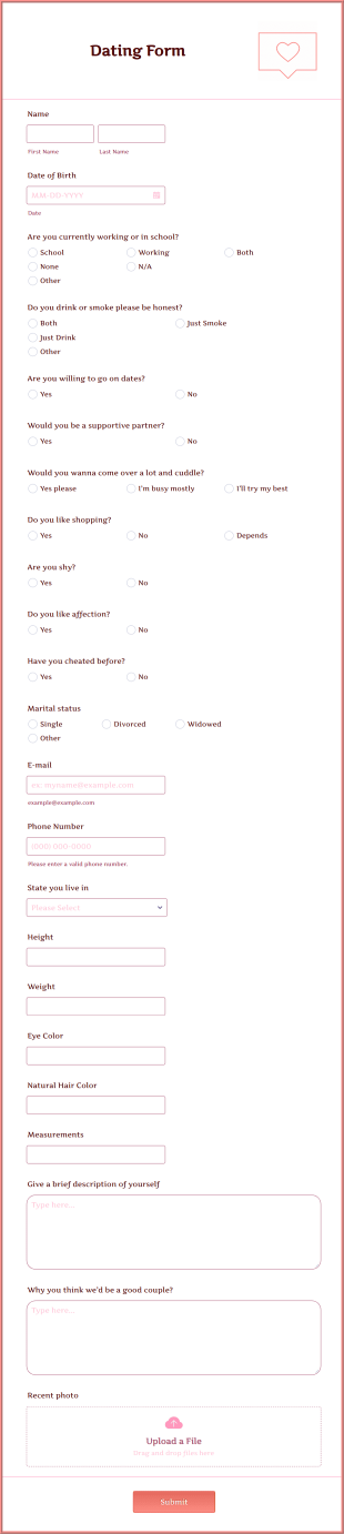 Dating Application Form Template