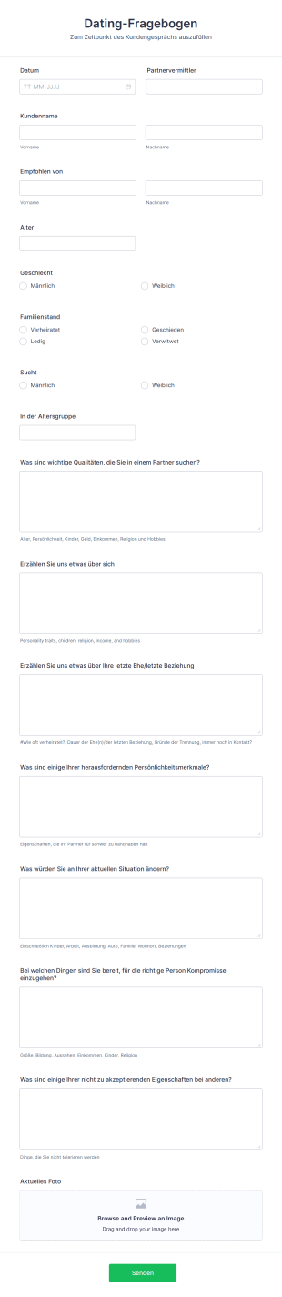 Dating Fragebogen Form Template