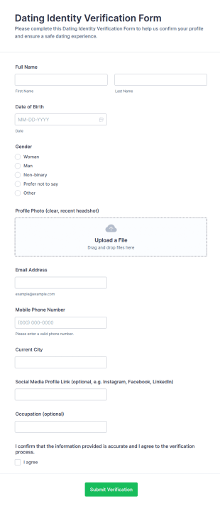 Dating Identity Verification Form Template
