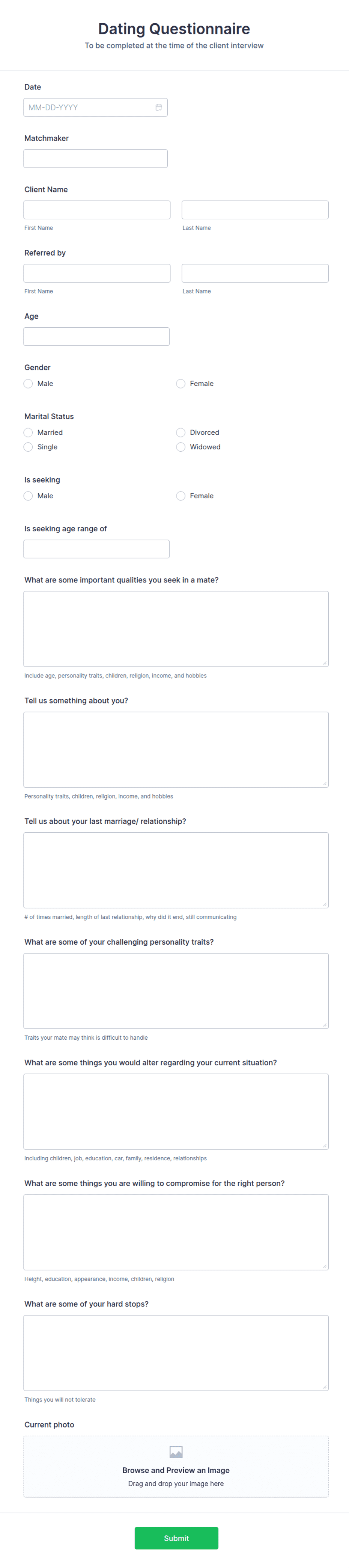 Dating Questionnaire Examples Dating Questionnaire Form Template | Jotform