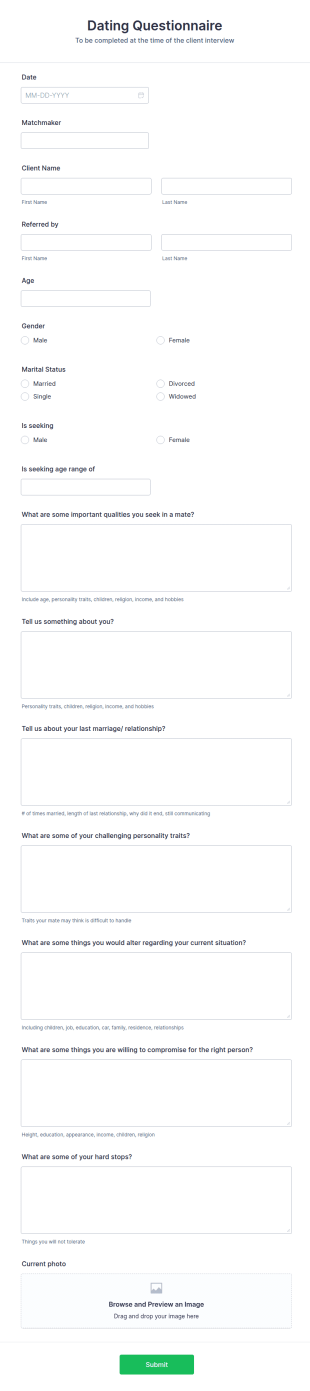 Dating Questionnaire Form Template
