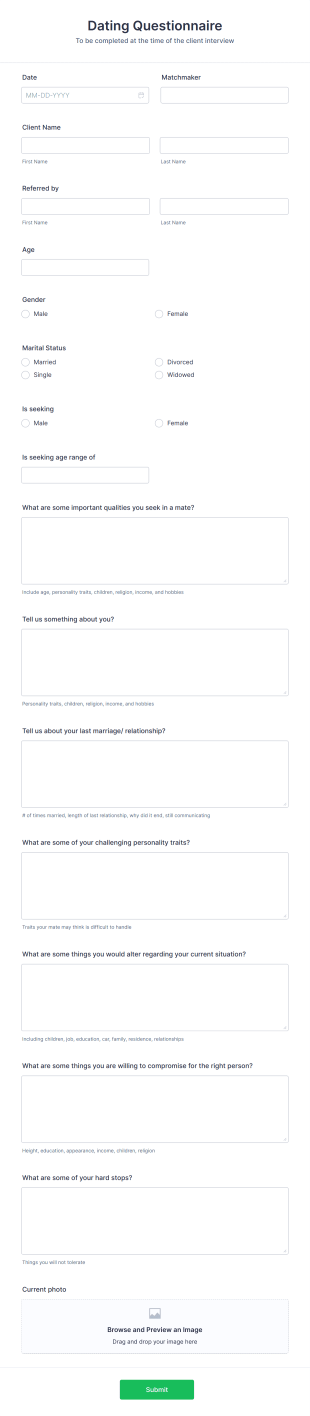 Dating Questionnaire Form Template