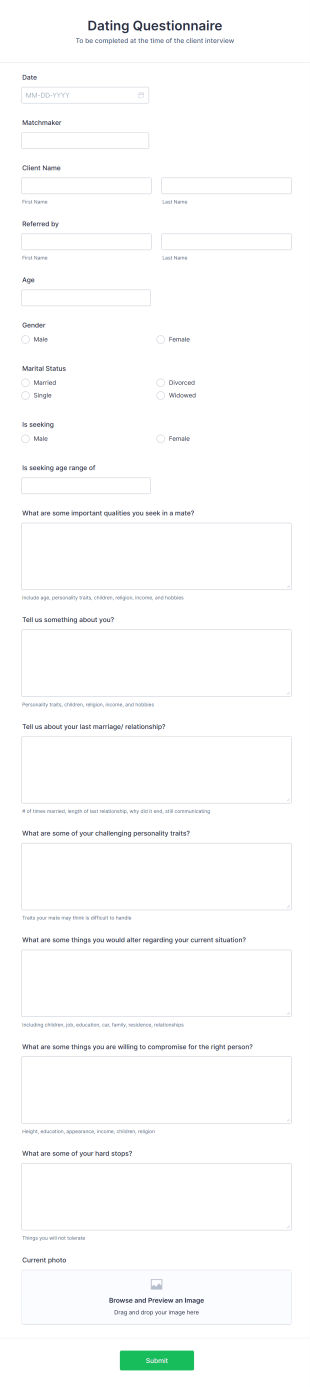 Dating Questionnaire Form Template