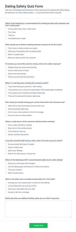 Dating Safety Quiz Form Template