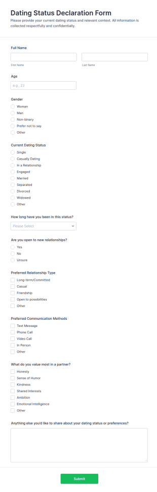 Dating Status Declaration Form Template