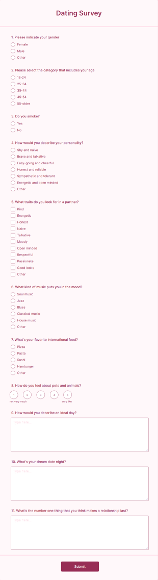 Dating Survey Form Template