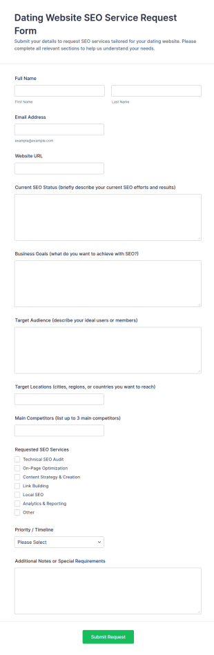 Dating Website SEO Service Request Form Template
