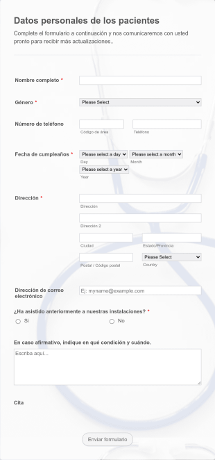 Datos Personales De Los Pacientes Form Template