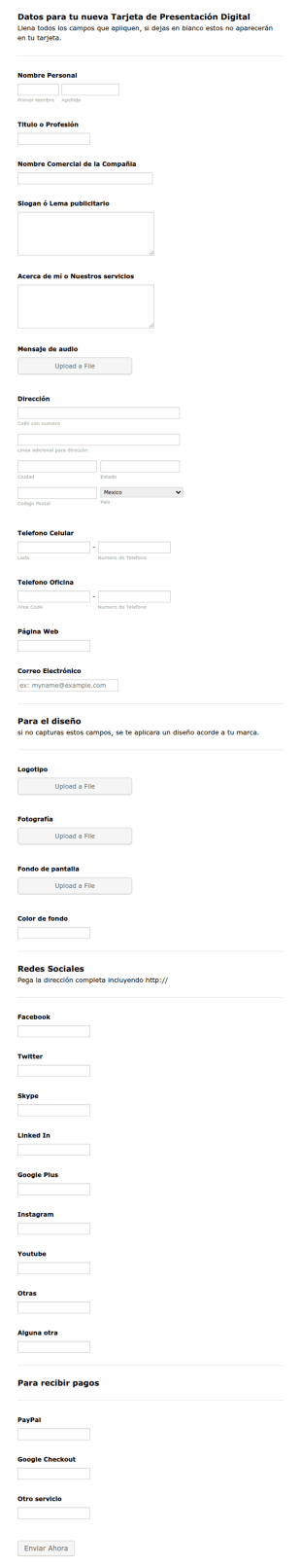 Formulario De Solicitud De Tarjeta De Datos