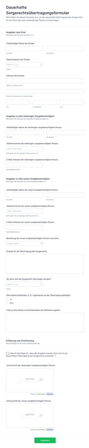 Dauerhafte Sorgerechtsübertragungsformular