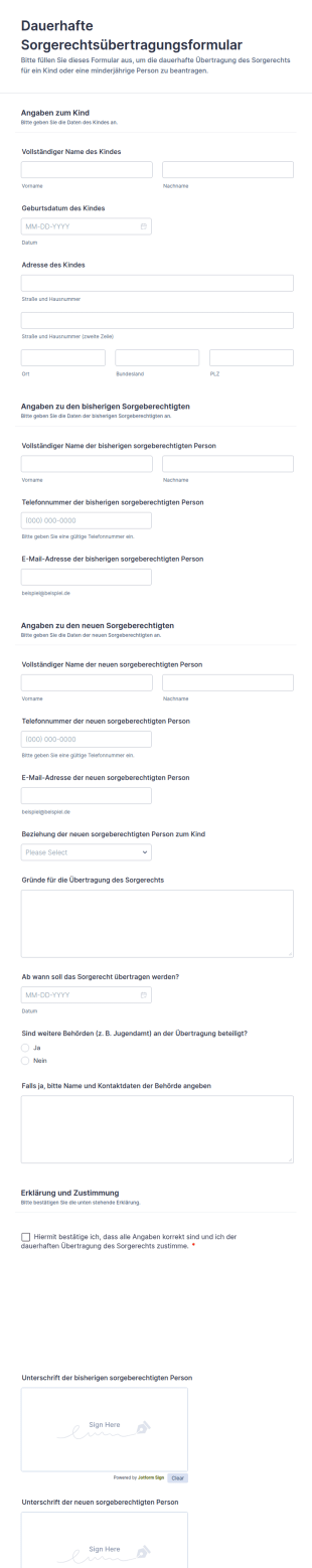 Dauerhafte Sorgerechtsübertragungsformular