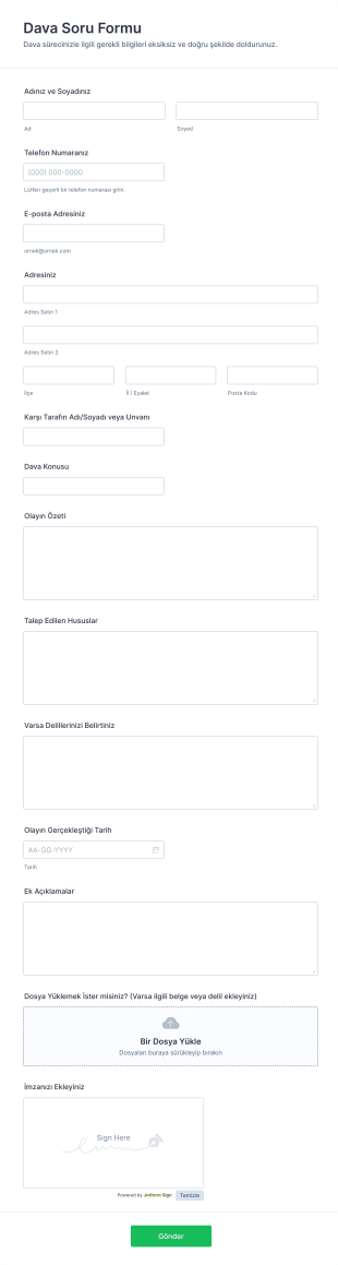 Dava Soru Form Şablonu