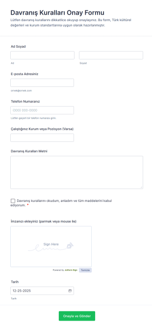 Davranış Kuralları Onay Form Template