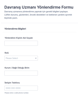 Davranış Uzmanı Yönlendirme Anketi Form Şablonu