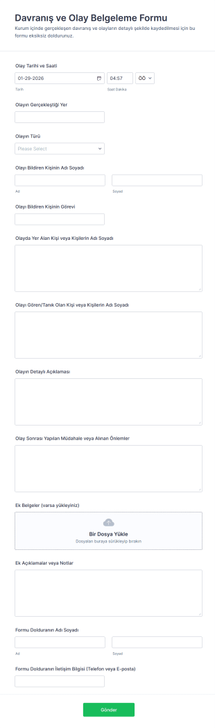 Davranış Ve Olay Belgeleme Form Şablonu