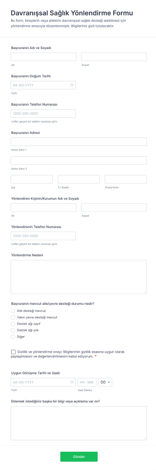 Davranışsal Sağlık Yönlendirme Form Template