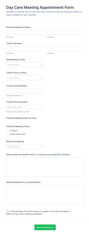 Day Care Meeting Appointment Form Template