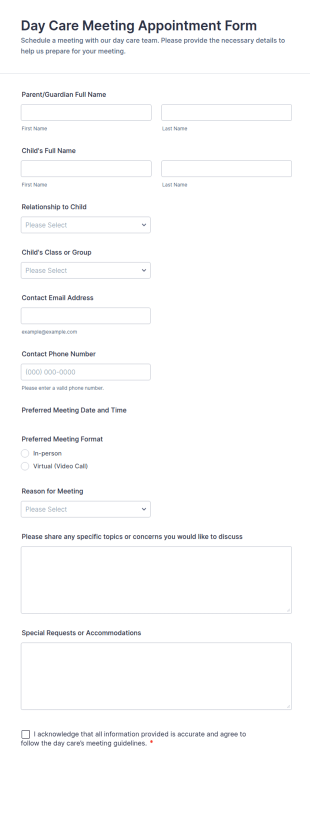 Day Care Meeting Appointment Form Template