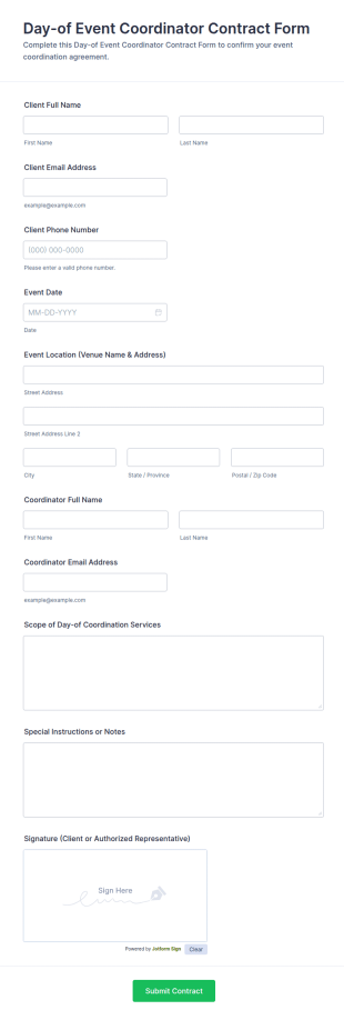 Day Of Event Coordinator Contract Form Template